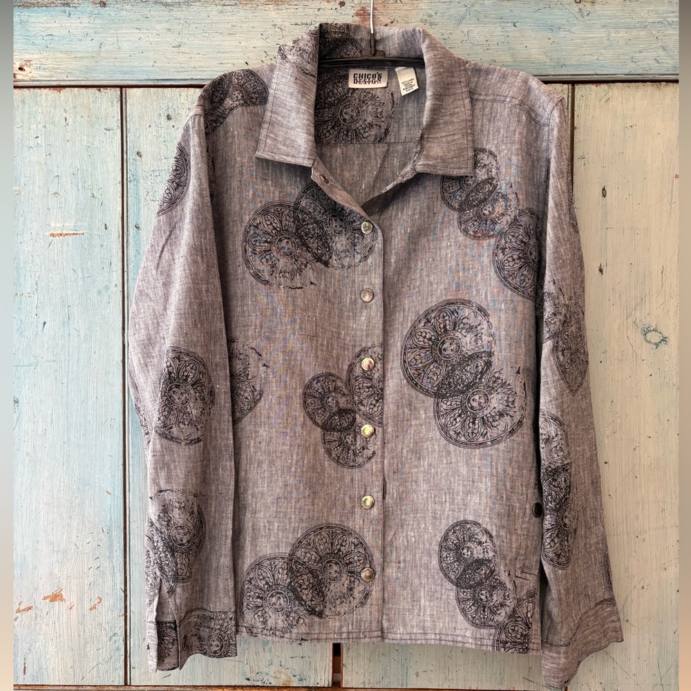 Classy & Chic Gray, Black, & Silver 100% Linen Jacket by Chico’s Design - Picture 11 of 11